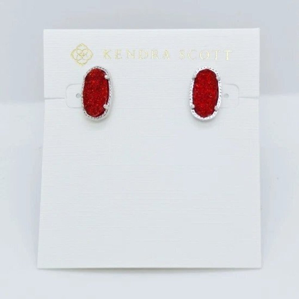 Kendra Scott Ellie Silver Stud Earrings In Red Drusy